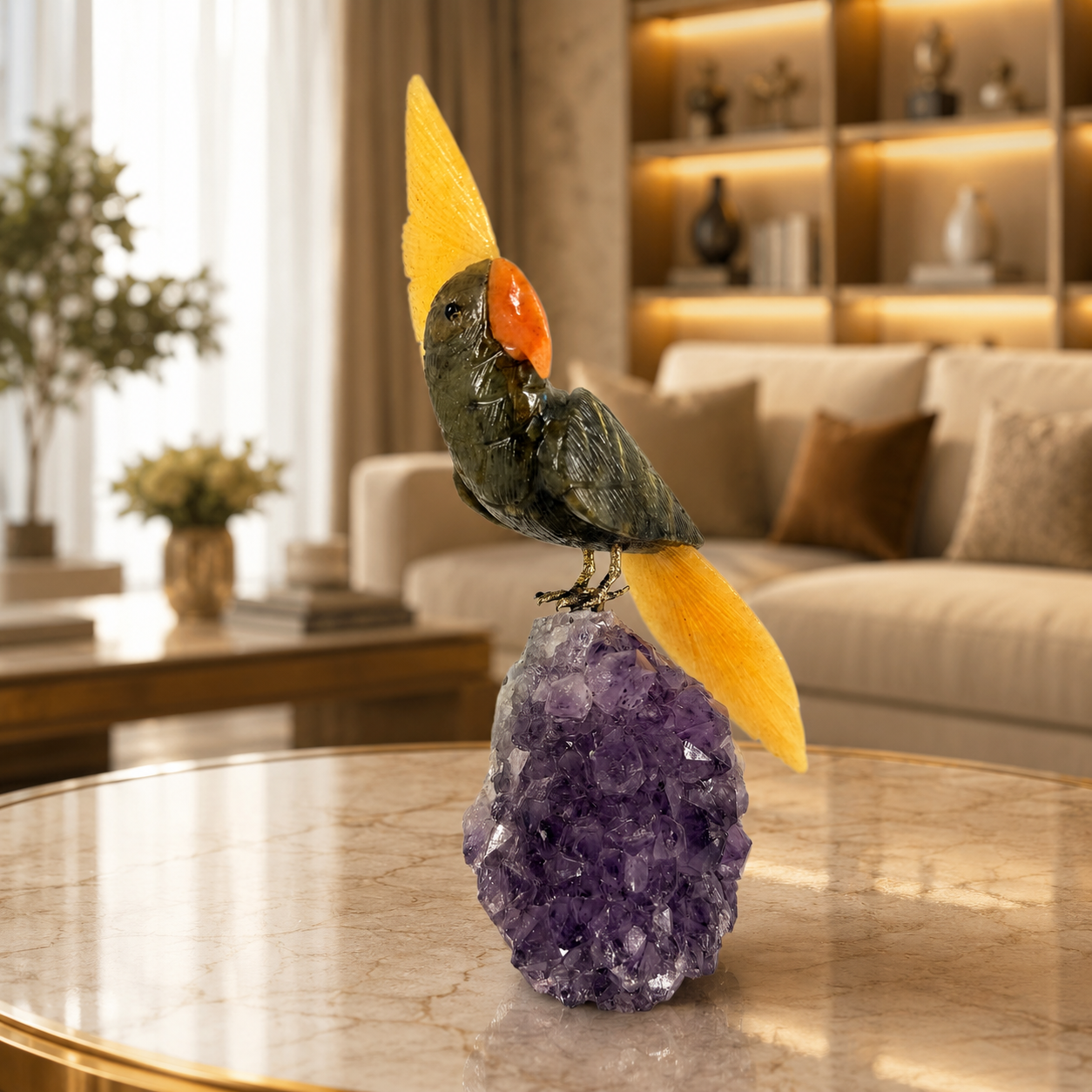Aurevia Black Tourmaline Gemstone Bird – Crystal Parrot Home Décor, Protection & Prosperity Symbol | 9.8 Inch, 1.8 kg