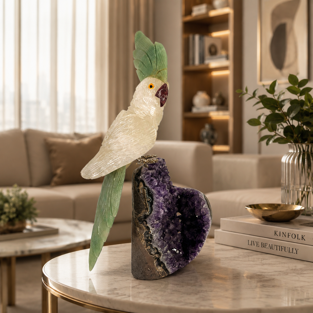 Aurecrest Amethyst Gemstone Bird – Crystal Cockatoo Home Décor, Serenity & Clarity Symbol, 9.8 Inch, 1.4 kg