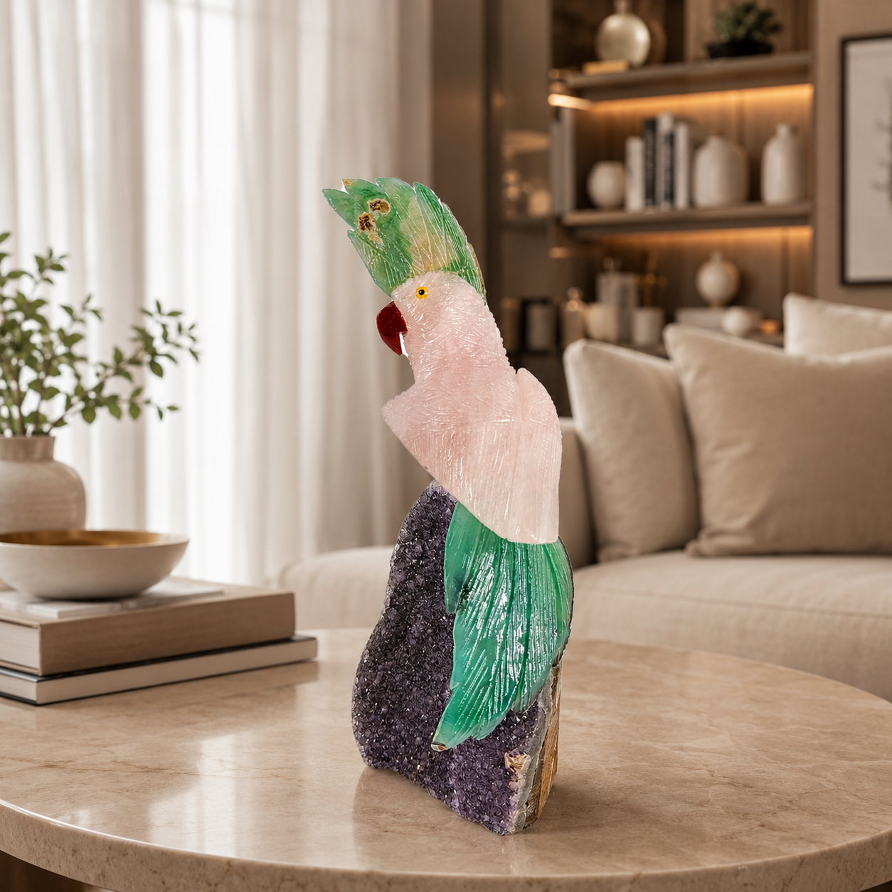 Aurevia Rose Quartz Gemstone Bird – Crystal Parrot Home Décor, Love & Harmony Symbol | 9.2 Inch, 1.7 kg