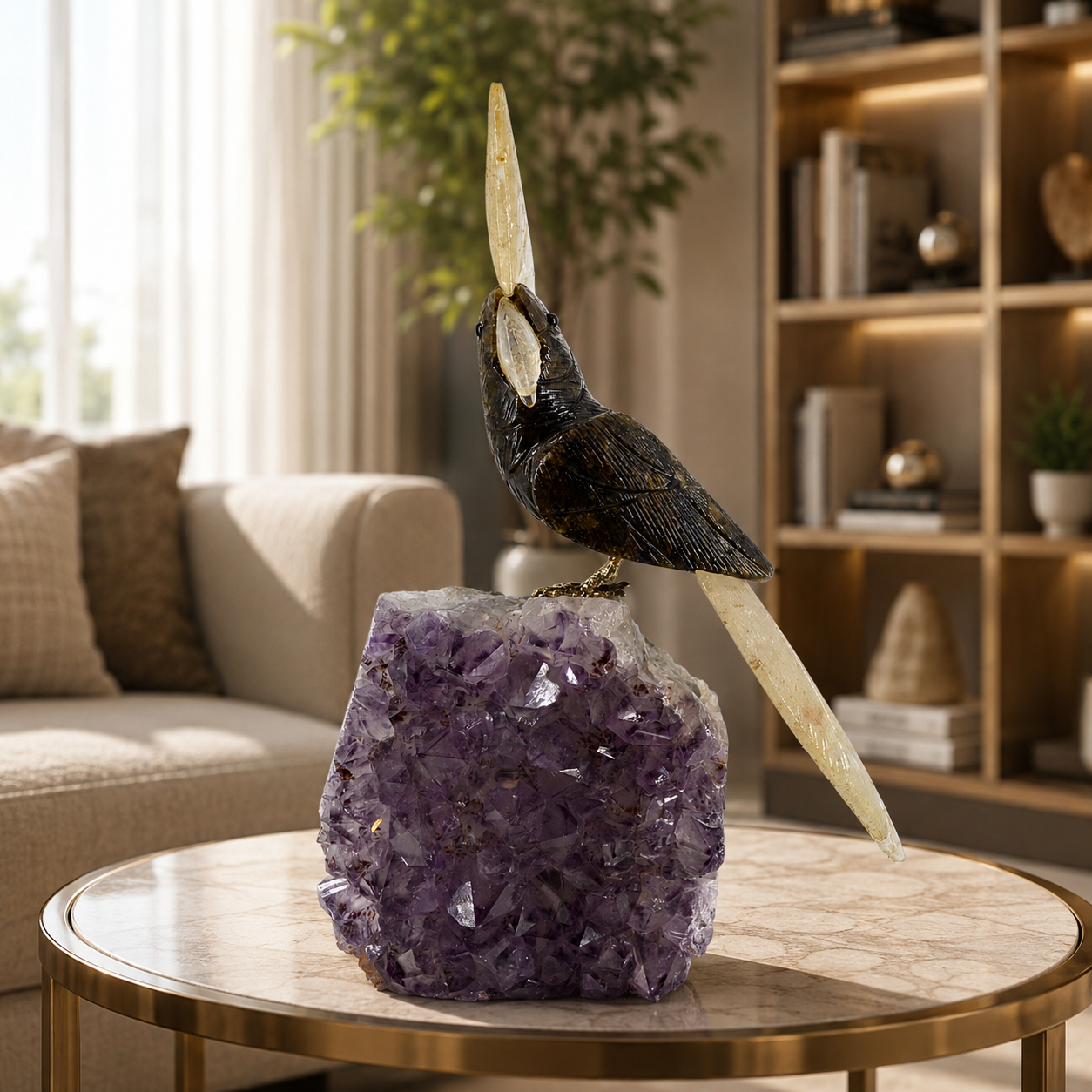 Noctevia Amethyst Gemstone Bird – Crystal Parrot Home Décor, Protection & Clarity Symbol | 10 Inch, 1.7 kg