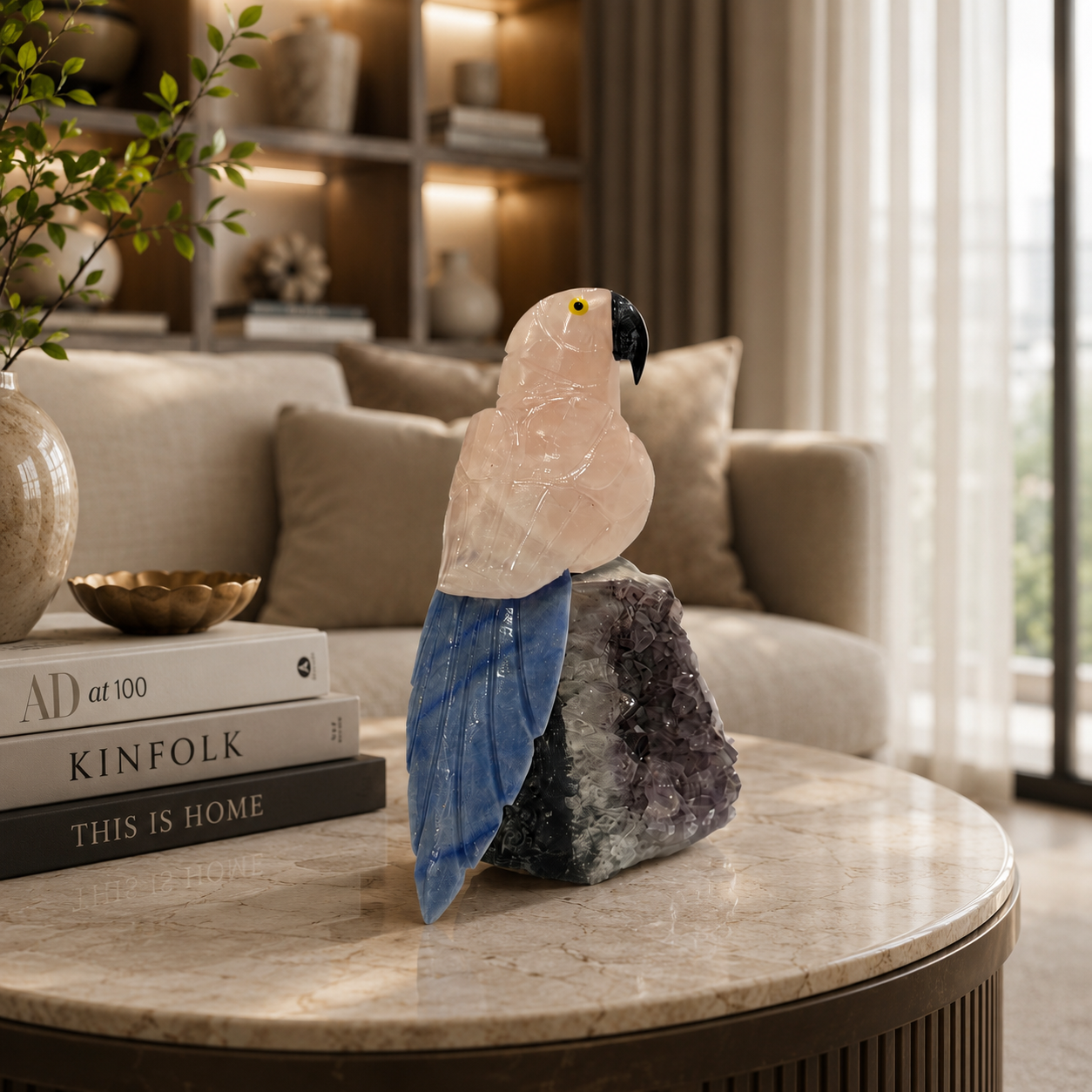 Roselle Amethyst Gemstone Bird – Crystal Parrot Home Décor, Love & Wisdom Symbol | 5 Inch, 0.642 kg