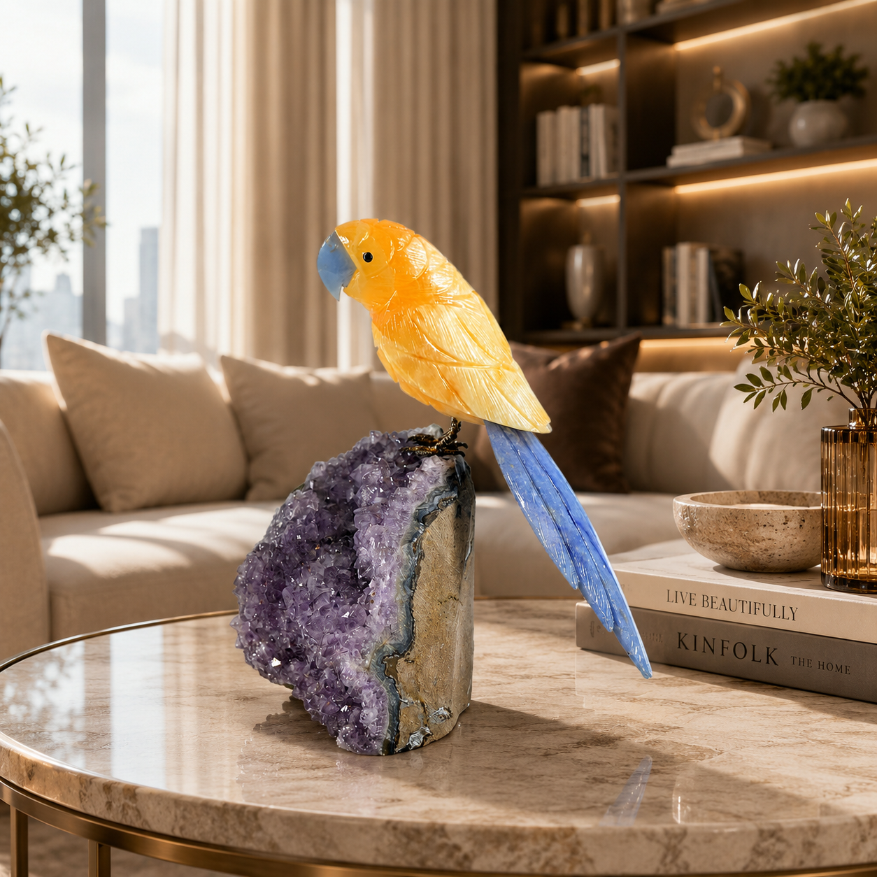 Auravelle Amethyst Gemstone Bird – Crystal Parrot Home Décor, Joy & Serenity Symbol