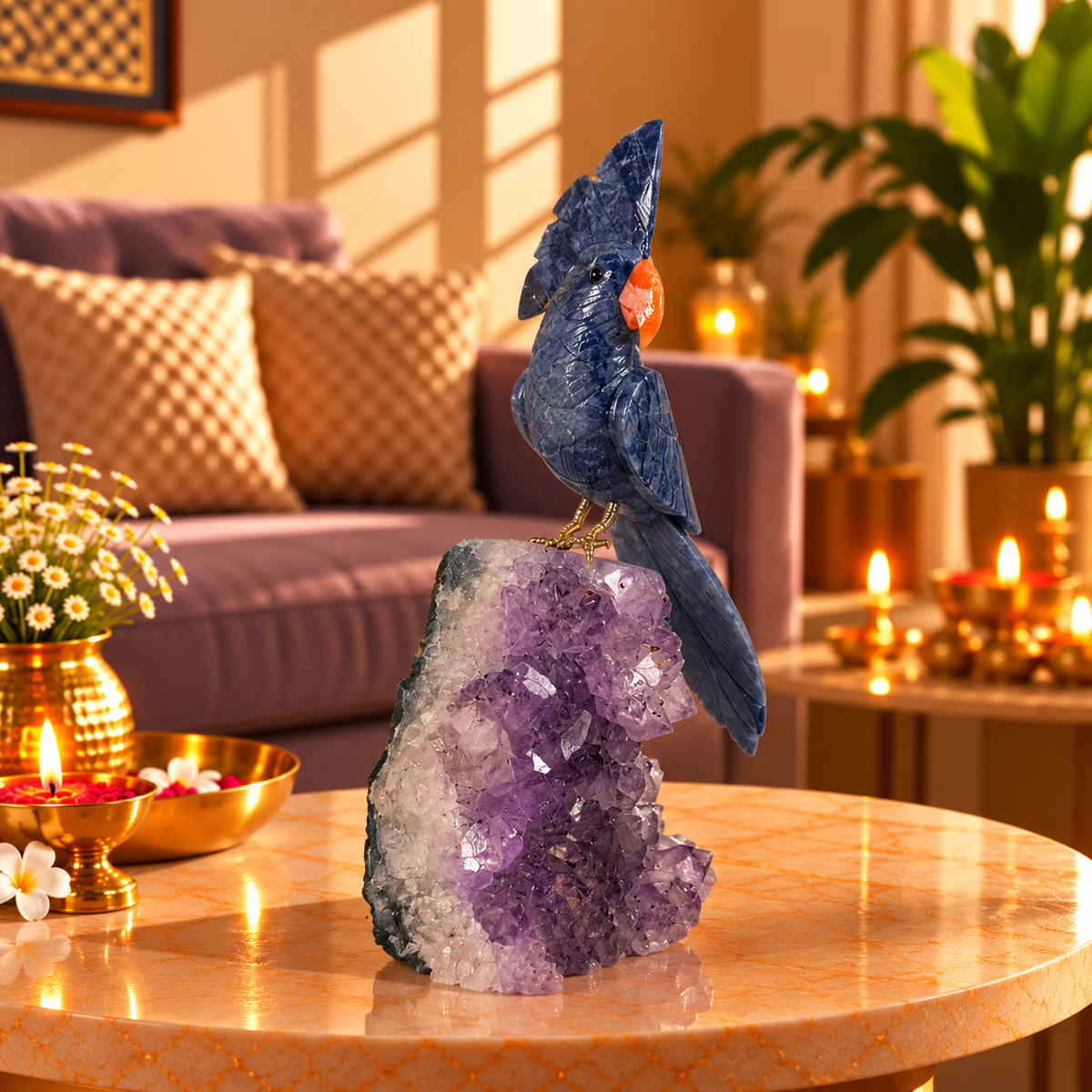 Sodiva Amethyst Gemstone Bird – Blue Sodalite Crystal Parrot Home Décor, Wisdom, Clarity & Harmony Symbol 9 Inch, 1.3 Kg