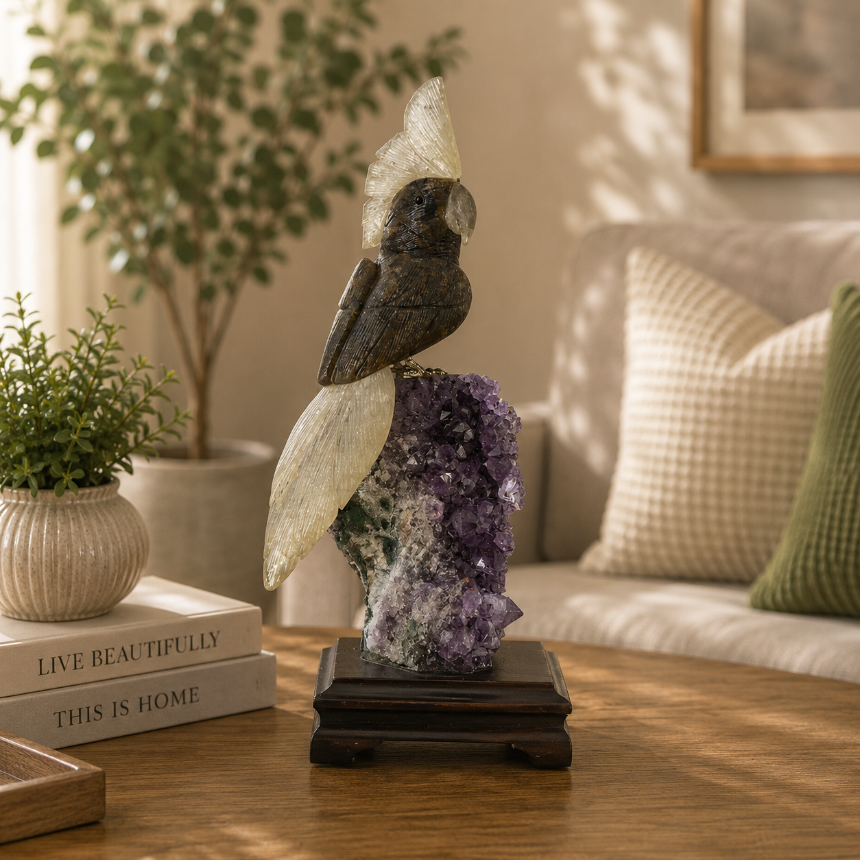 Aurevora Amethyst Gemstone Bird – Crystal Cockatoo Home Décor, Protection & Clarity Symbol | 13 Inch, 1.7 kg