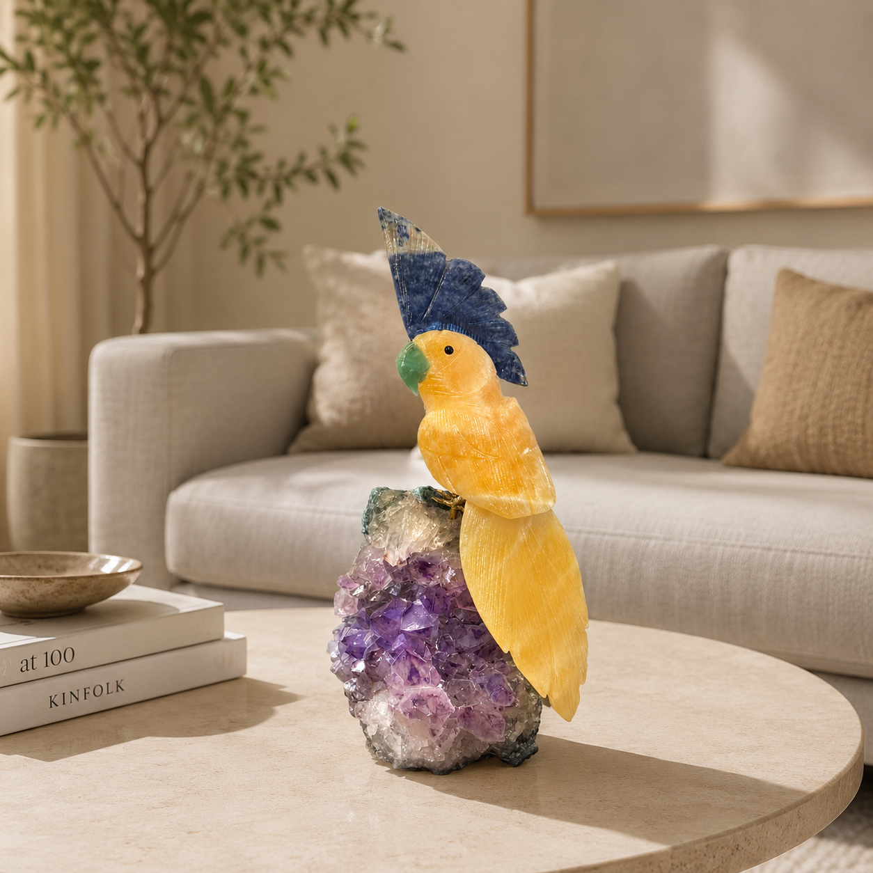 Solavelle Amethyst Gemstone Bird – Yellow Calcite Crystal Parrot Décor, Joy & Positivity Symbol (9 Inch, 1.7 kg)