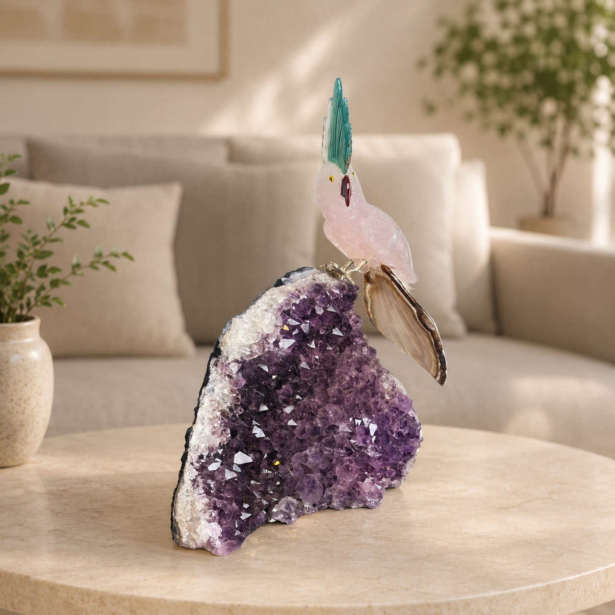 Lumivara Amethyst Gemstone Bird – Rose Quartz Crystal Parrot Décor, Love & Harmony Symbol (11.5 Inch, 4.4 kg)