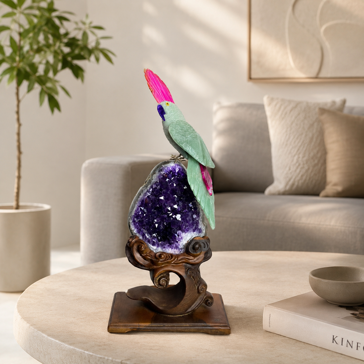 Verdelume Amethyst Gemstone Bird – Green Aventurine Crystal Parrot Décor, Prosperity & Harmony Symbol (13 Inch, 2.4 kg)