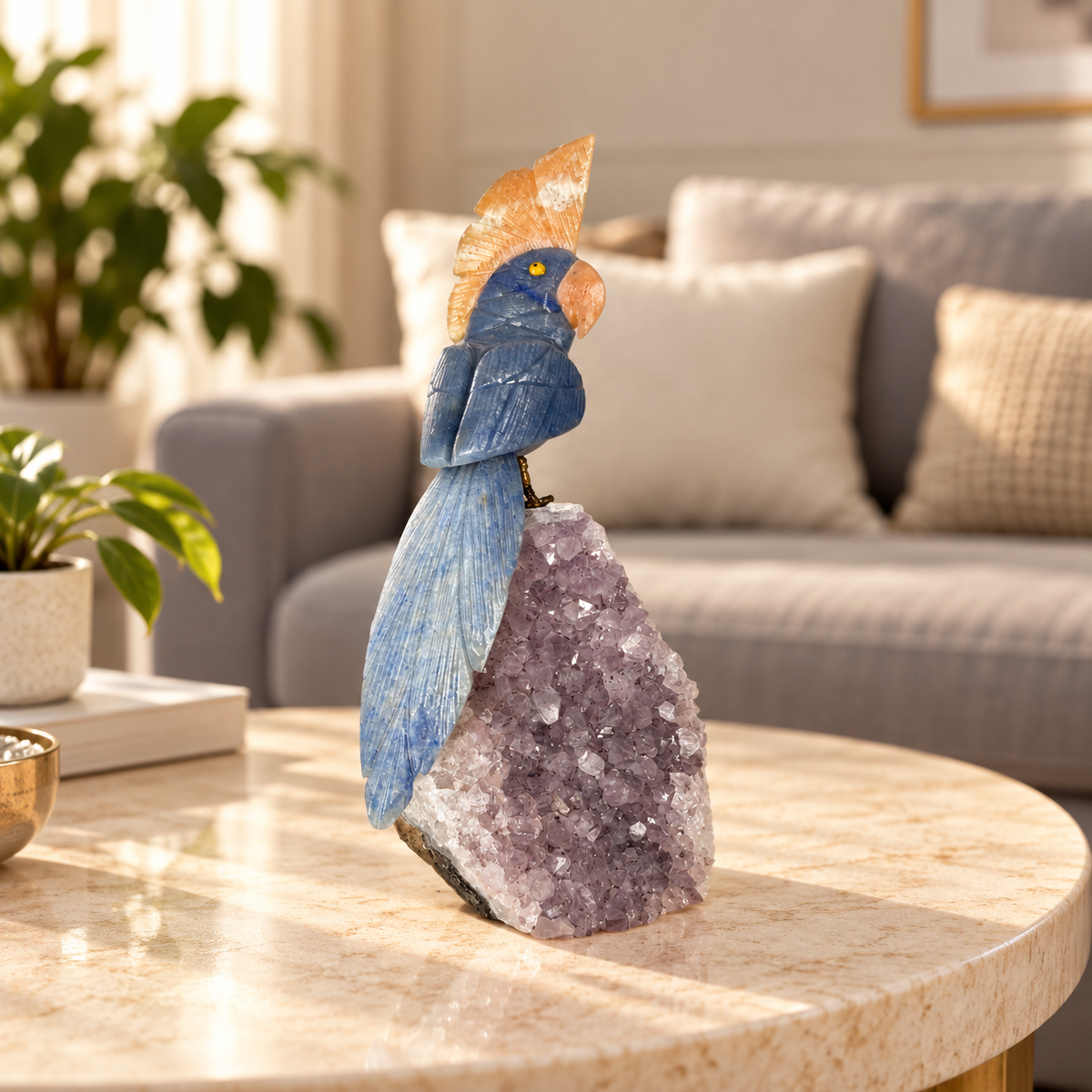 Azurielle Amethyst Gemstone Bird – Blue Calcite, Lapis Lazuli & Orange Calcite Crystal Parrot Home Décor, Calm & Wisdom Symbol 7.0 Inch, 0.650 kg