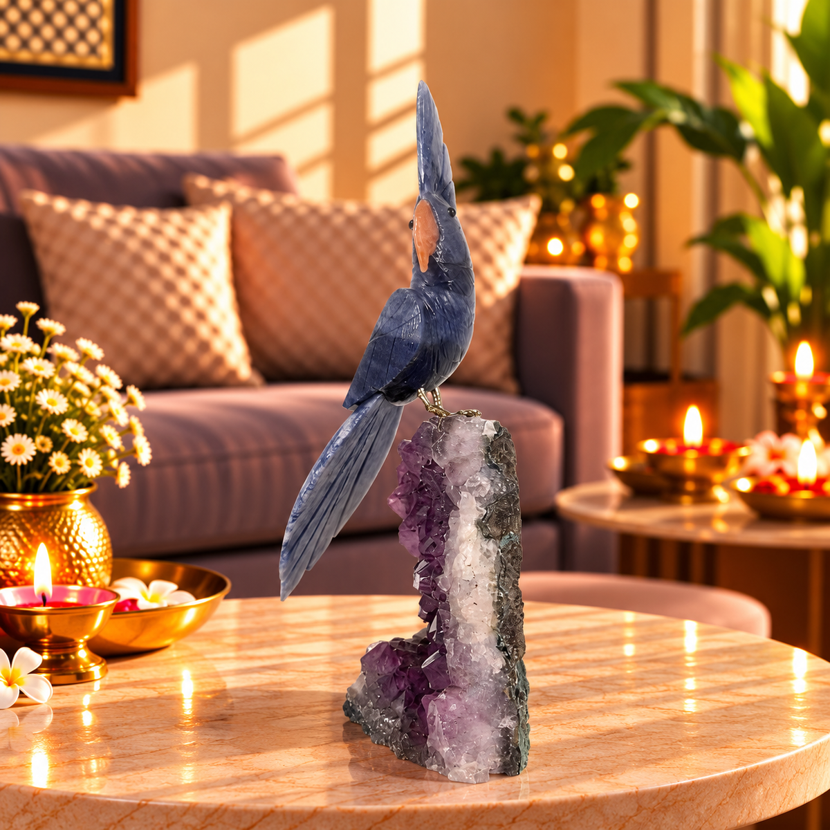 Sodaria Amethyst Gemstone Bird – Blue Sodalite Crystal Parrot Home Décor, Wisdom, Clarity & Harmony Symbol 9.5 inch, 1.3 Kg