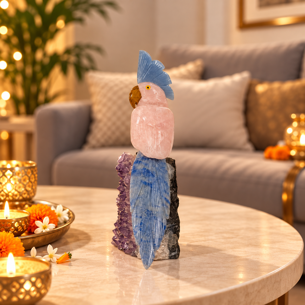 Aurevia Amethyst Gemstone Bird – Rose Quartz & Lapis Lazuli Crystal Parrot Home Décor, Love & Harmony Symbol, 7 Inch, 0.746 kg
