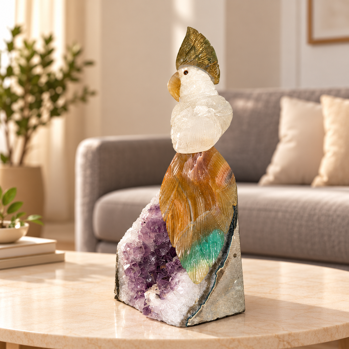 Aurevia Amethyst Gemstone Bird – Clear Quartz Crystal Parrot Home Décor, Clarity & Prosperity Symbol, 8.2 Inch, 1.4 kg
