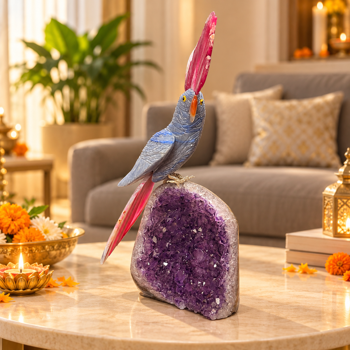 Azura Amethyst Gemstone Bird – Lapis Lazuli Crystal Parrot Home Décor, Wisdom & Harmony Symbol, 10 Inch, 1.4 kg