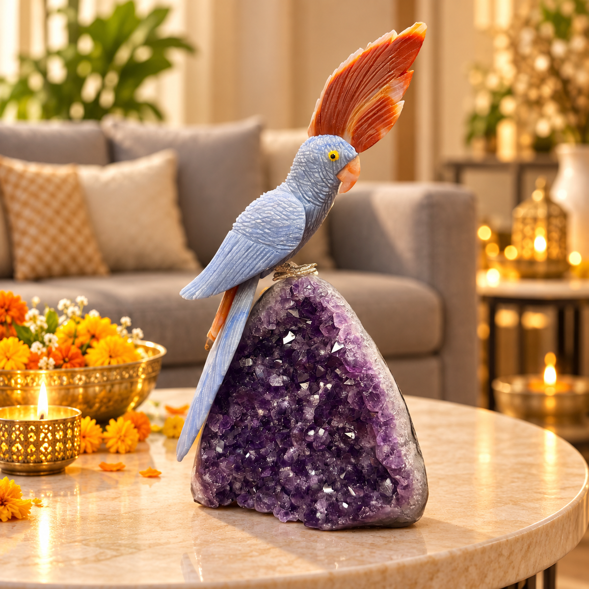 Azure Crest Amethyst Gemstone Bird – Lapis Lazuli Crystal Parrot Home Décor, Wisdom & Harmony Symbol, 10 Inch, 1.6 kg
