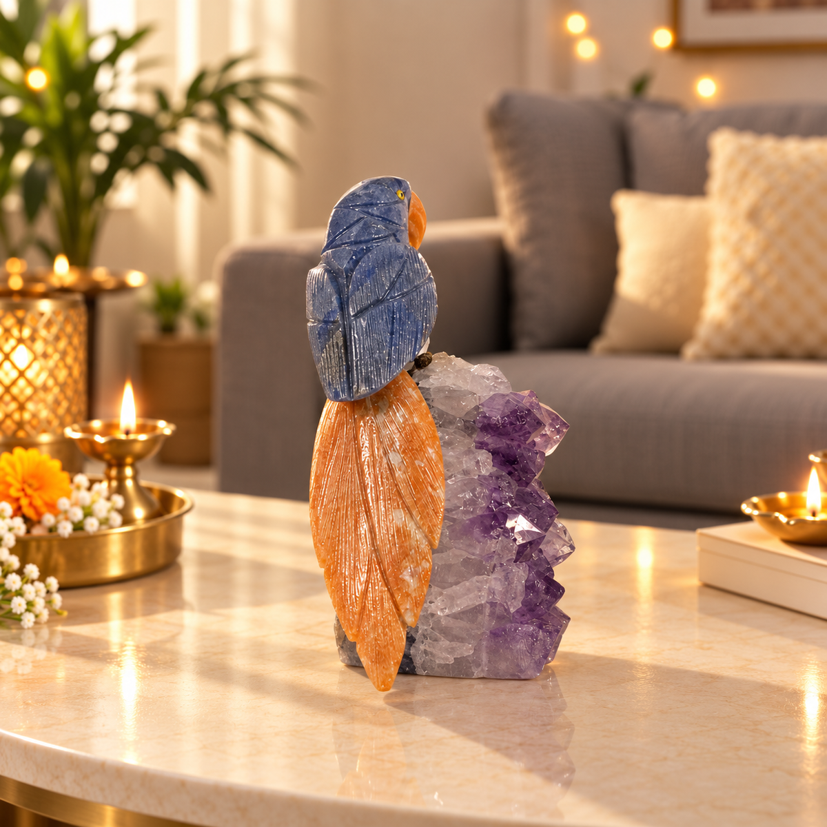Azura Amethyst Gemstone Bird – Lapis Lazuli Crystal Parrot Home Décor, Wisdom & Positivity Symbol, 6 Inch, 0.802 kg
