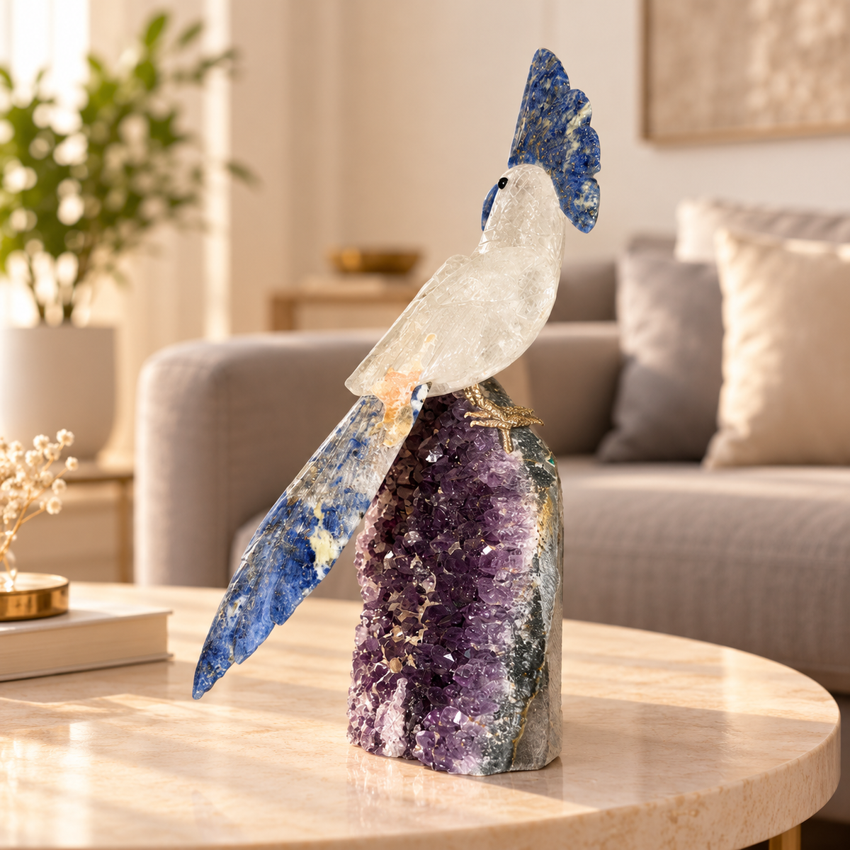 Aurevia Amethyst Gemstone Bird – Clear Quartz Crystal Parrot Home Décor, Clarity & Harmony Symbol, 9.2 Inch, 1.2 kg