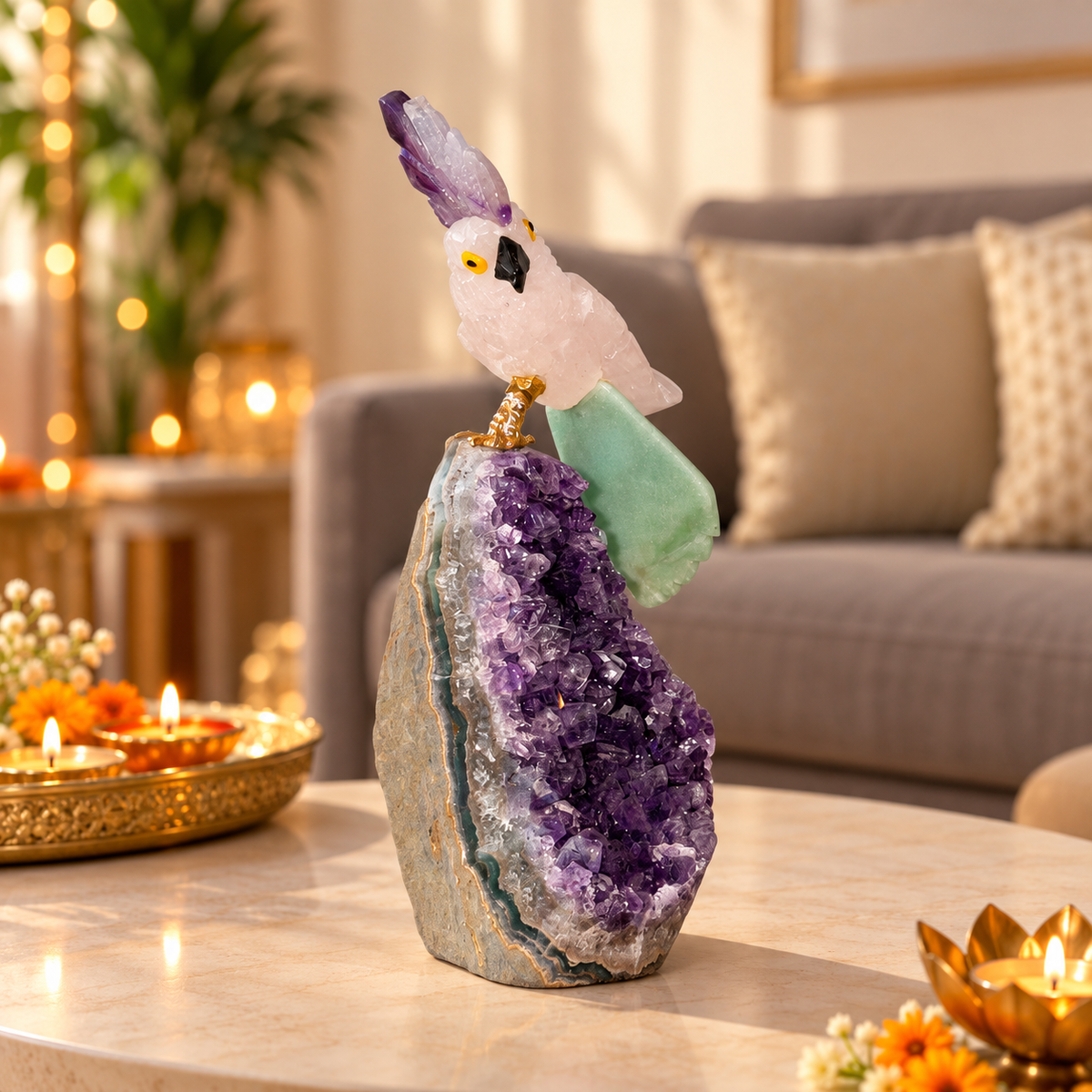 Rosavia Amethyst Gemstone Bird – Crystal Parrot Home Décor, Love, Prosperity & Harmony Symbol, 5 Inch, 0.217 kg