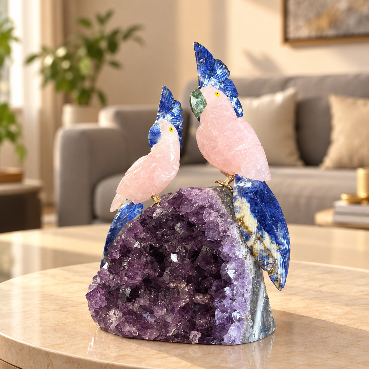 Aurevia Rose Quartz Duo Gemstone Birds – Crystal Bird Home Décor, Love & Harmony Symbol, 8 Inch, 1.5 kg