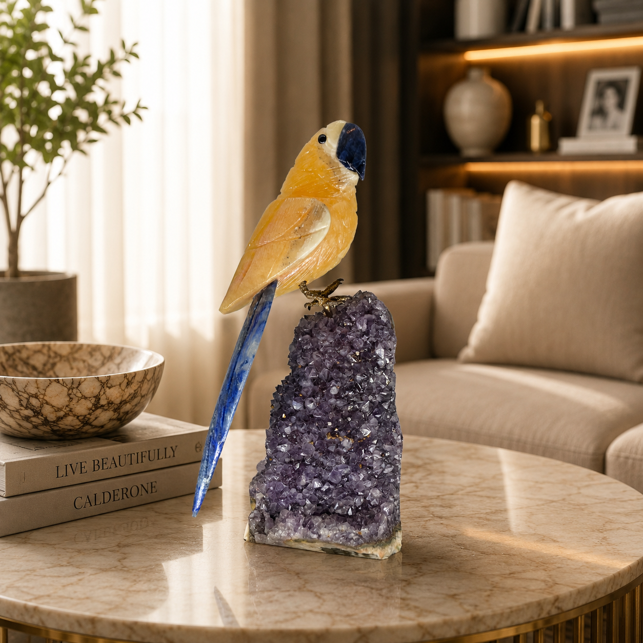 Auravista Yellow Calcite Gemstone Bird – Crystal Parrot Home Décor, Joy & Wisdom Symbol | 8.7 Inch, 1.490 kg