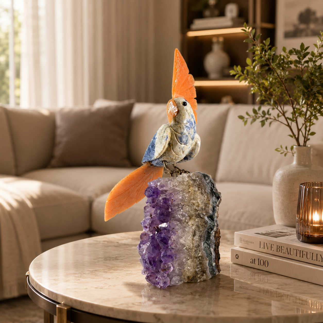 Celestia Amethyst Gemstone Bird – Crystal Parrot Home Décor, Wisdom & Joy Symbol | 9 Inch, 1.2 kg