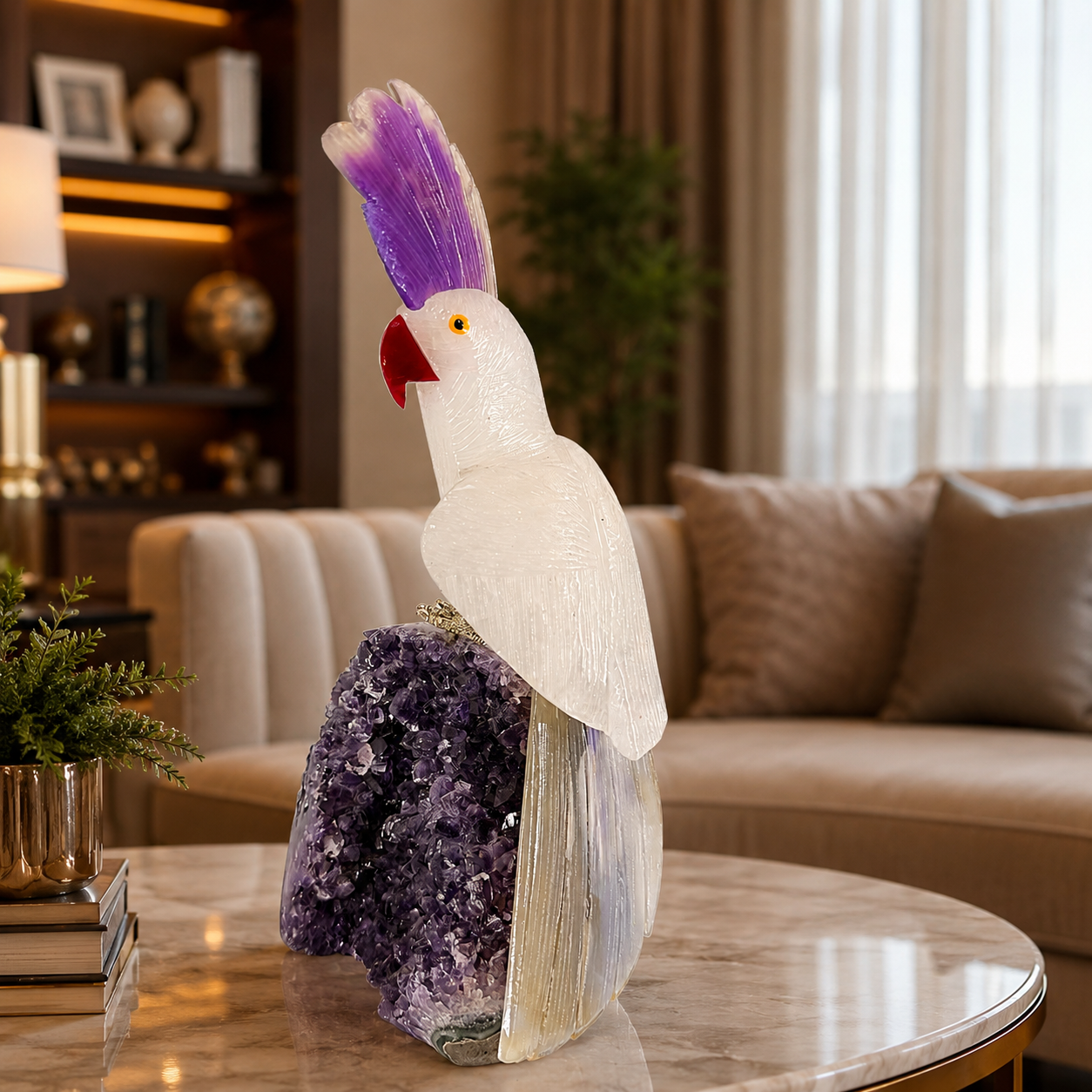 Aurevista Amethyst Gemstone Bird – Crystal Cockatoo Home Décor, Purity & Serenity Symbol | 9 Inch, 1.4 kg