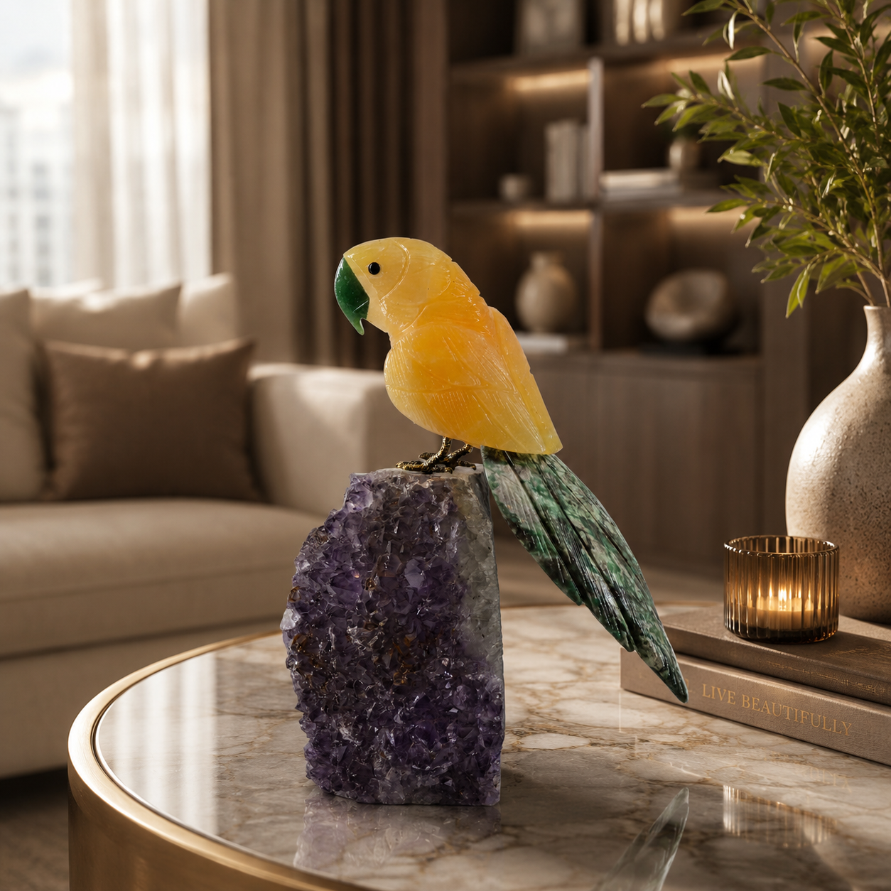 Solavie Amethyst Gemstone Bird – Crystal Parrot Home Décor, Prosperity & Positivity Symbol | 9 Inch, 1.6 kg
