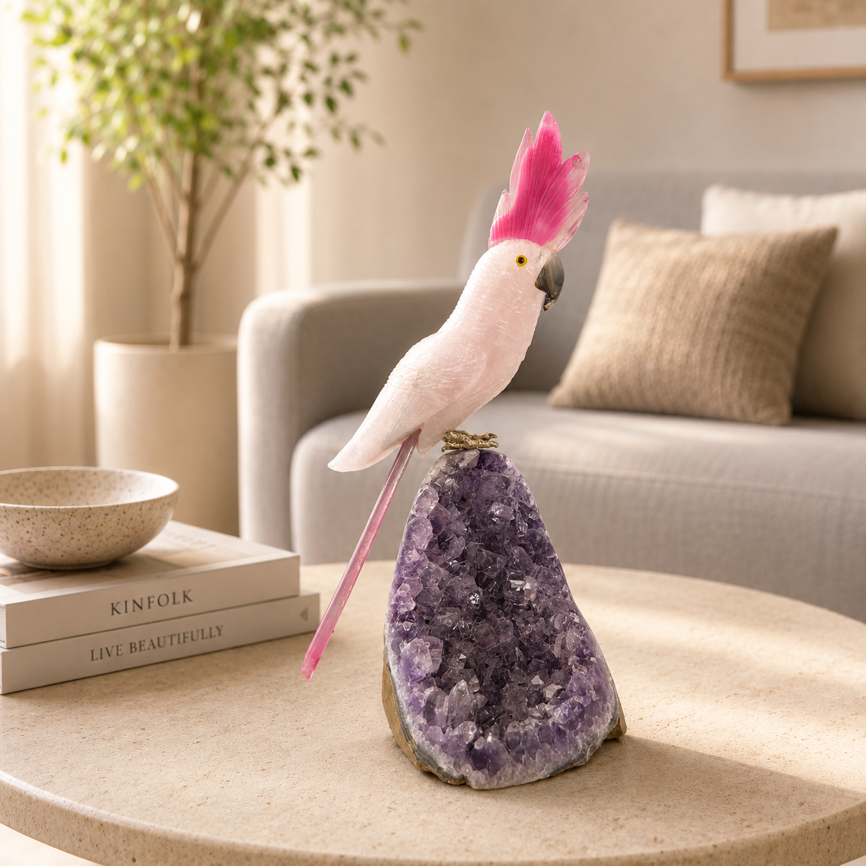 Rosavelle Amethyst Gemstone Bird – Rose Quartz Crystal Parrot Décor, Love & Harmony Symbol (9.2 Inch, 1.5kg)