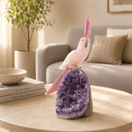 Rosavelle Amethyst Gemstone Bird – Rose Quartz Crystal Parrot Décor, Love & Harmony Symbol (9.2 Inch, 1.5kg)