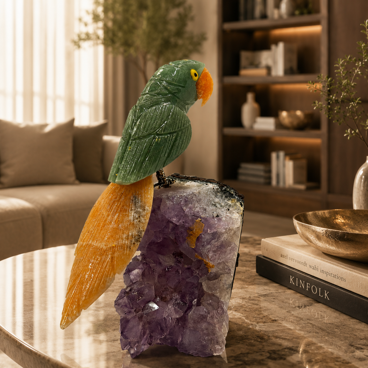 Verdelis Amethyst Gemstone Bird – Crystal Parrot Home Décor, Prosperity & Joy Symbol | 6 Inch | 0.716 kg