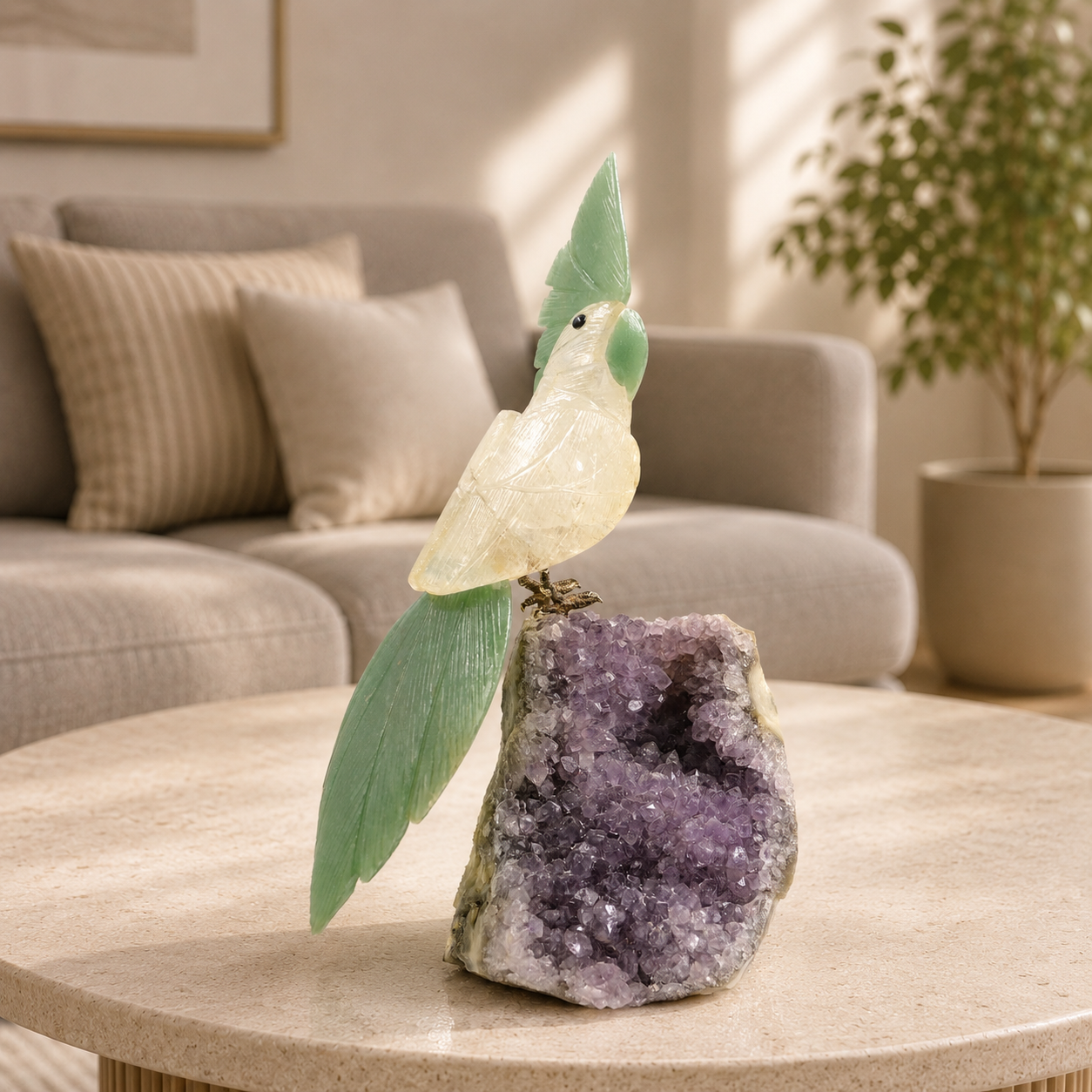 Verdelume Amethyst Gemstone Bird – White Quartz Crystal Parrot Décor, Prosperity & Peace Symbol (9.5 Inch, 1.5 kg)