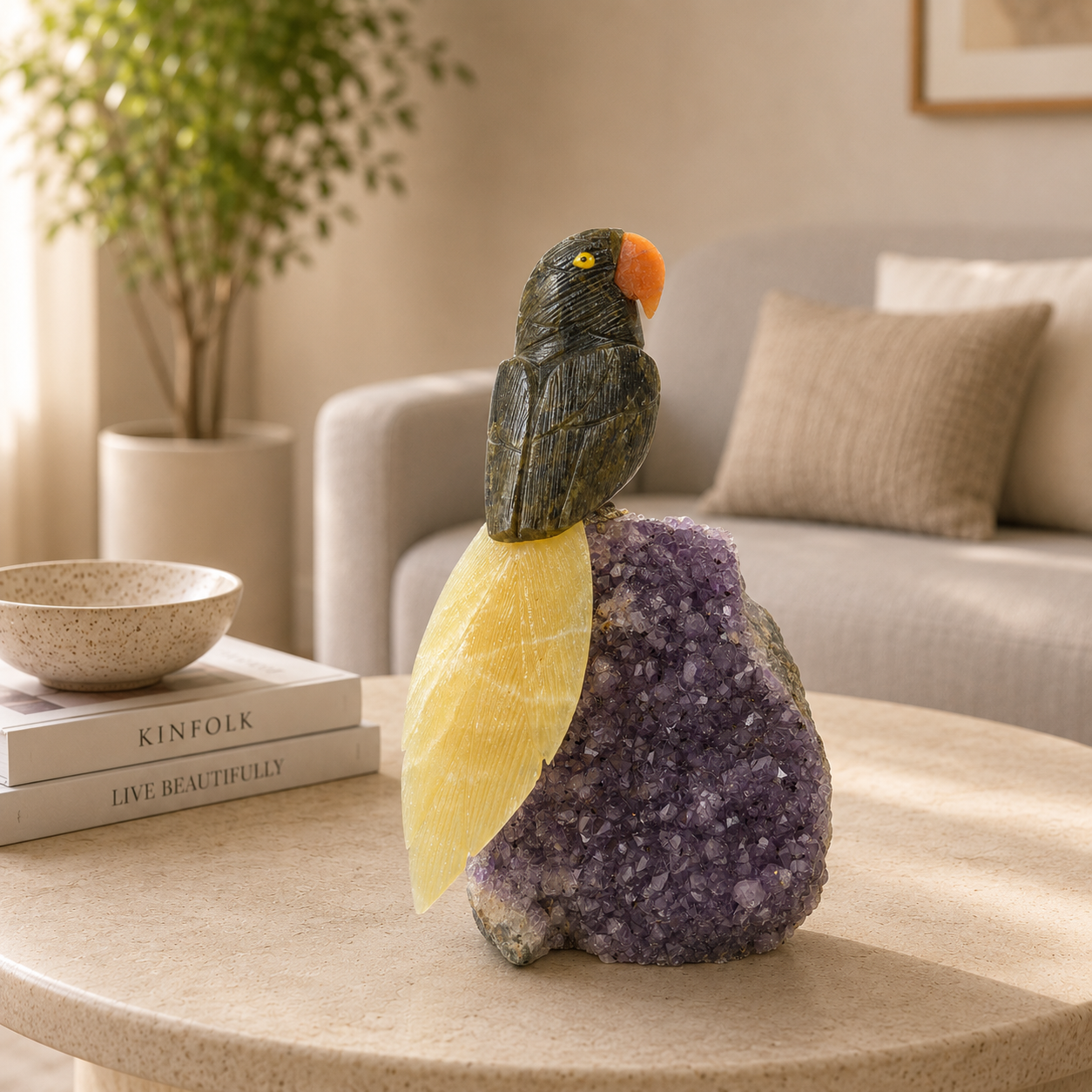 Nocturiva Amethyst Gemstone Bird – Black Tourmaline Crystal Parrot Décor, Protection & Positivity Symbol (8 Inch, 1.9kg)
