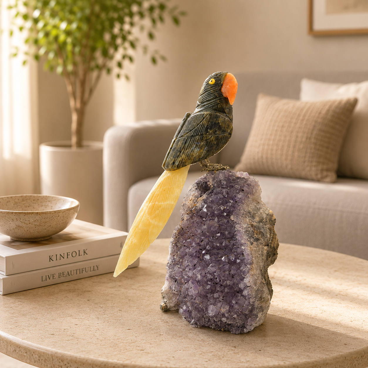 Nocturiva Amethyst Gemstone Bird – Black Tourmaline Crystal Parrot Décor, Protection & Positivity Symbol (8 Inch, 1.9kg)