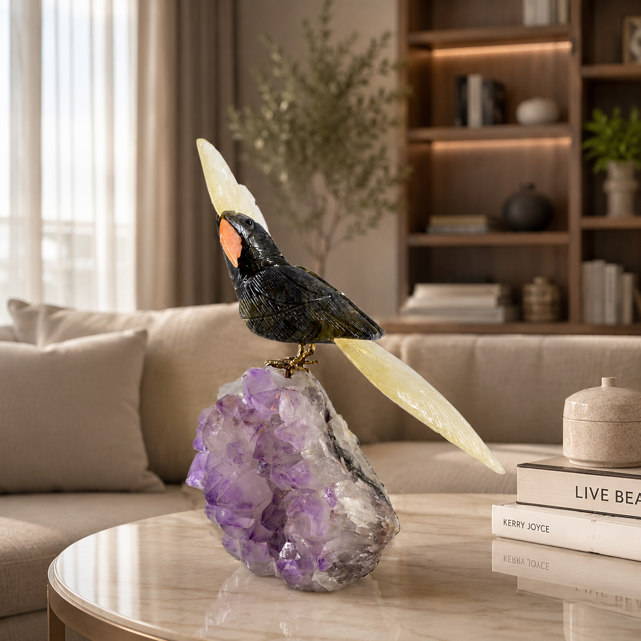 Noiralume Amethyst Gemstone Bird – Crystal Parrot Home Décor, Protection & Clarity Symbol | 9 Inch, 1.9 kg