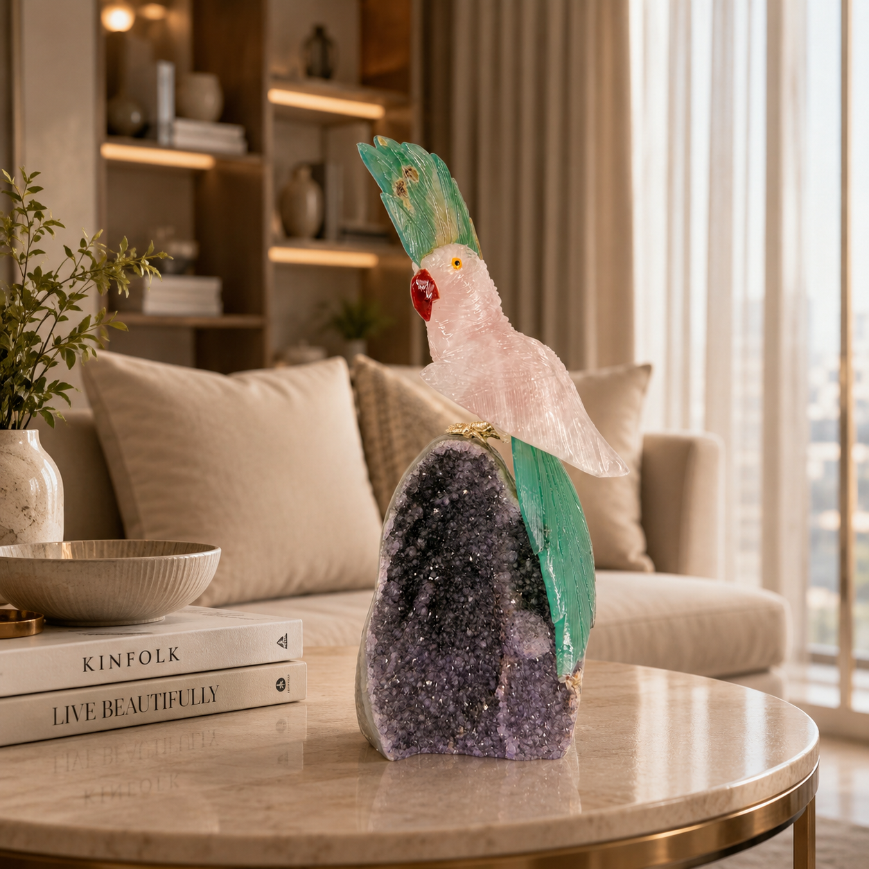 Aurevia Rose Quartz Gemstone Bird – Crystal Parrot Home Décor, Love & Harmony Symbol | 9.2 Inch, 1.7 kg