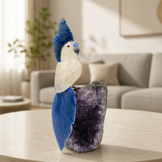 Lazurique Amethyst Gemstone Bird – White Quartz Crystal Parrot Décor, Wisdom & Harmony Symbol (9 Inch, 1.6 kg)