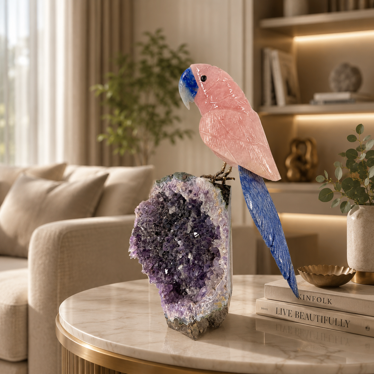 Aurevia Amethyst Gemstone Bird – Rose Quartz & Blue Sodalite Crystal Parrot Home Décor | Love, Wisdom & Harmony Symbol | 9 Inch, 1.5 kg