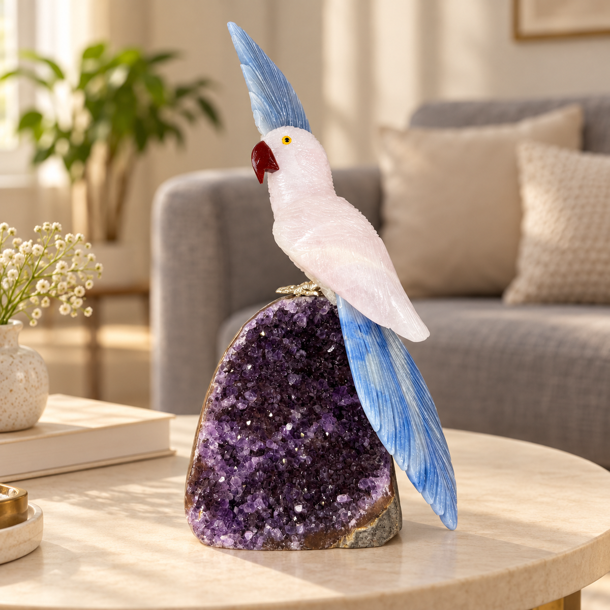 Aurelis White Quartz & Lapis Lazuli Gemstone Bird – Amethyst Crystal Parrot Home Décor, Clarity & Wisdom Symbol | 9.5 Inch, 1.3 kg.