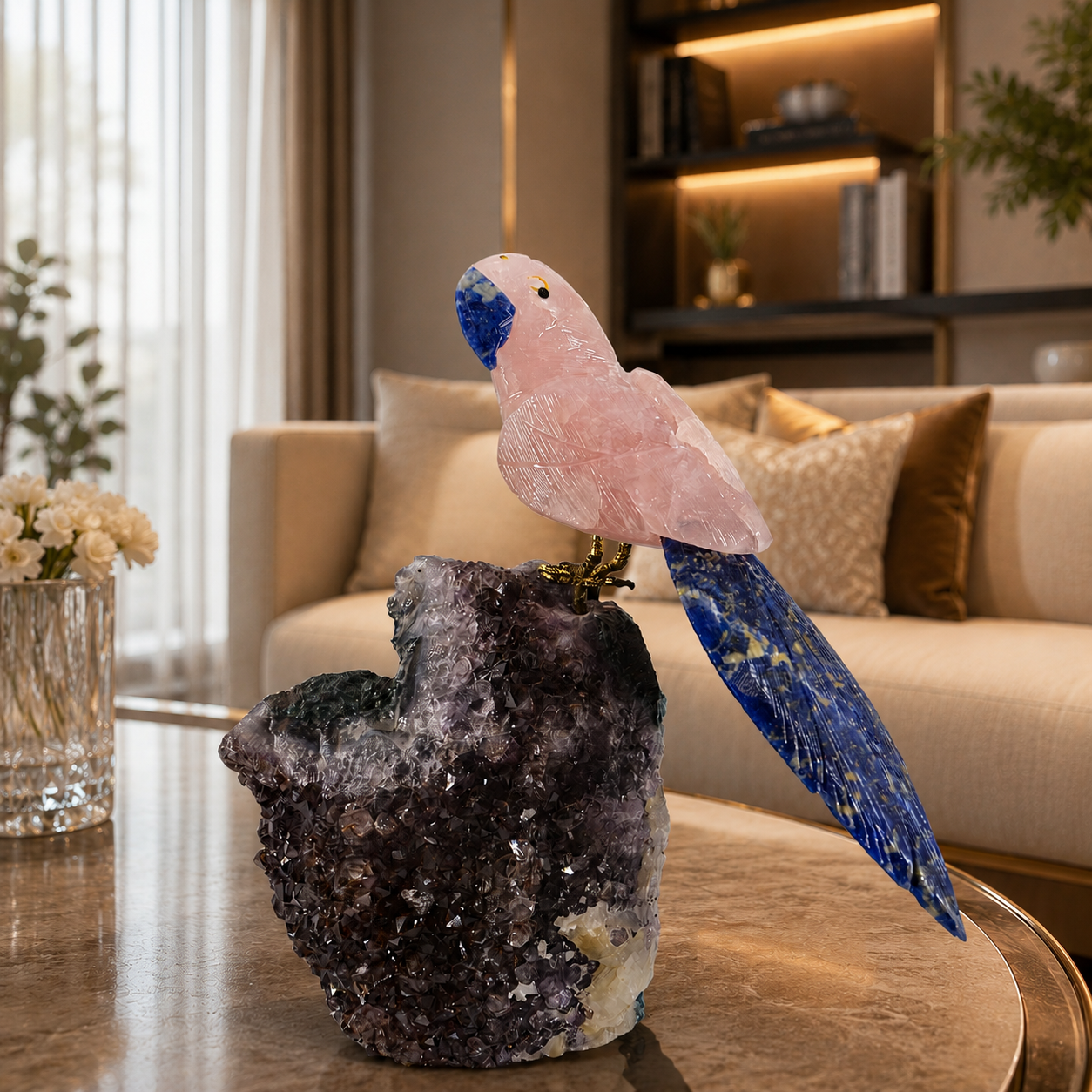 Roselune Amethyst Gemstone Bird – Crystal Parrot Home Décor, Serenity & Harmony Symbol | 9 Inch, 1.7 kg
