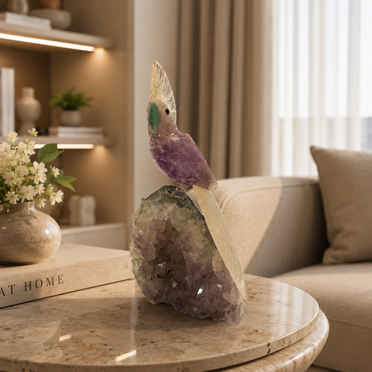 Celestia Amethyst Gemstone Bird – Crystal Parrot Home Décor, Serenity & Clarity Symbol | 6.7 Inch, 0.730 kg