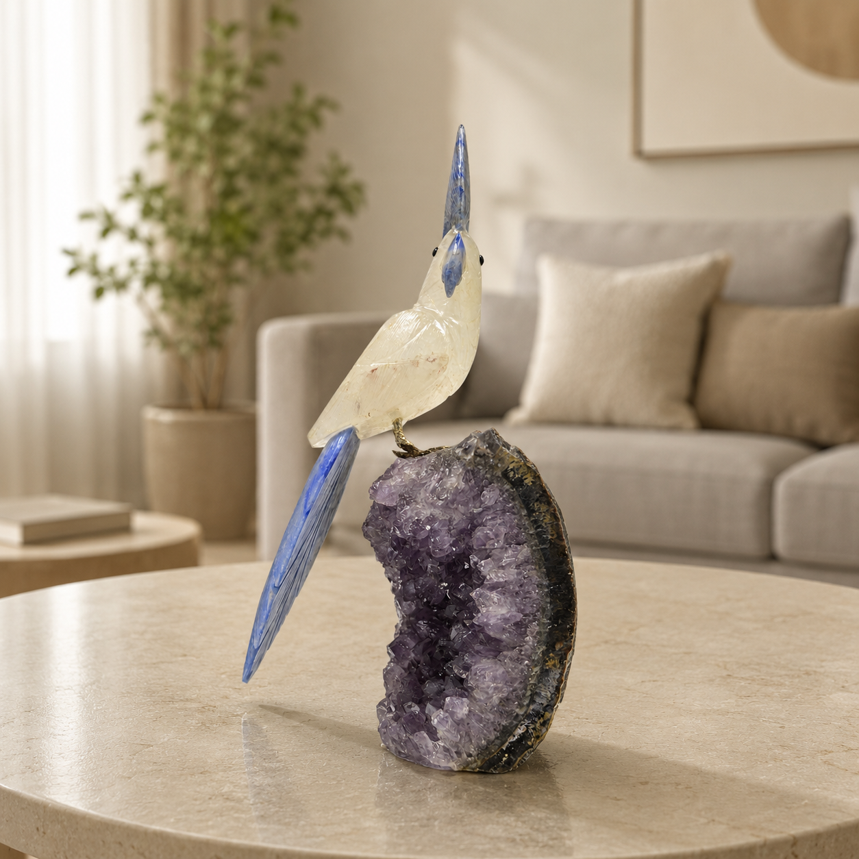 Lazurique Amethyst Gemstone Bird – White Quartz Crystal Parrot Décor, Wisdom & Harmony Symbol (9 Inch, 1.6 kg)