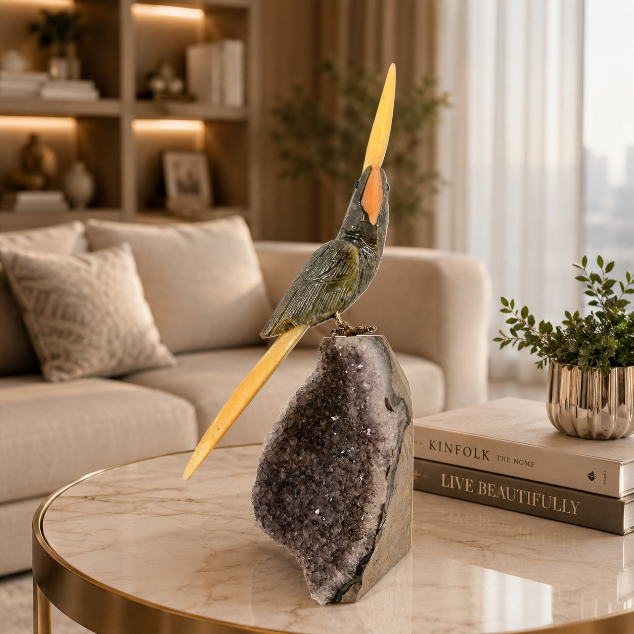 Aurevia Amethyst Gemstone Bird – Crystal Parrot Home Décor, Protection & Positivity Symbol | 9 Inch, 1.5 kg
