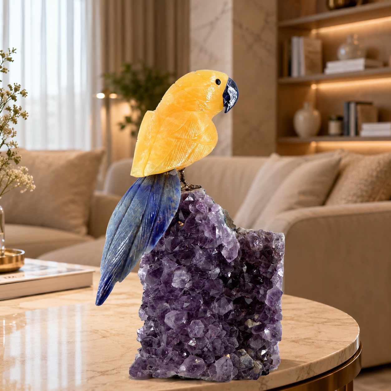 Solviera Amethyst Gemstone Bird – Crystal Parrot Home Décor, Joy & Wisdom Symbol | 9.5 Inch, 1.6 kg
