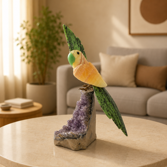 Solvarique Amethyst Gemstone Bird – Crystal Parrot Home Décor, Positivity & Creativity Symbol (9.5 Inch, 1.1kg)