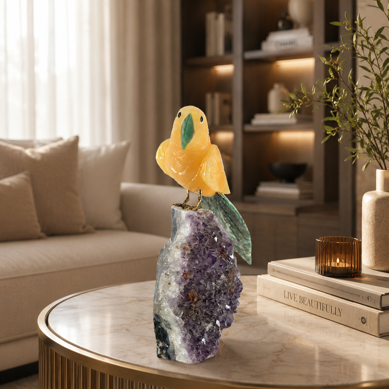 Solavie Amethyst Gemstone Bird – Crystal Parrot Home Décor, Prosperity & Positivity Symbol | 9 Inch, 1.6 kg