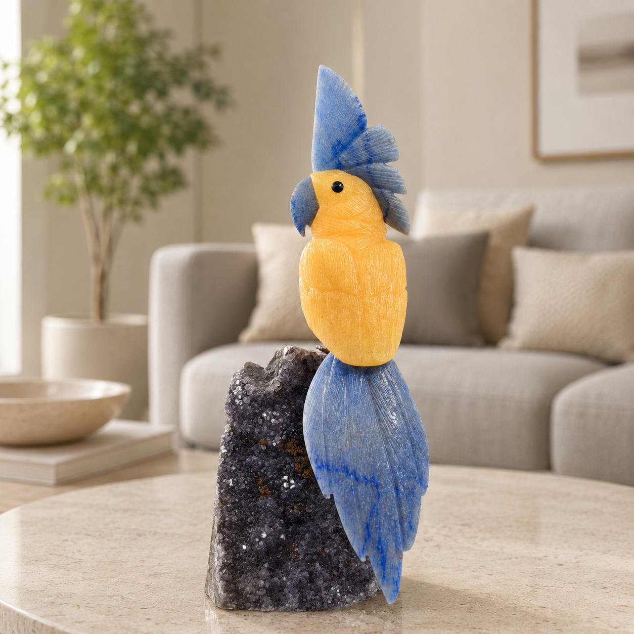 Solunara Yellow Calcite Gemstone Bird – Crystal Parrot Home Décor, Wisdom & Positivity Symbol (10 Inch, 1.4 kg)