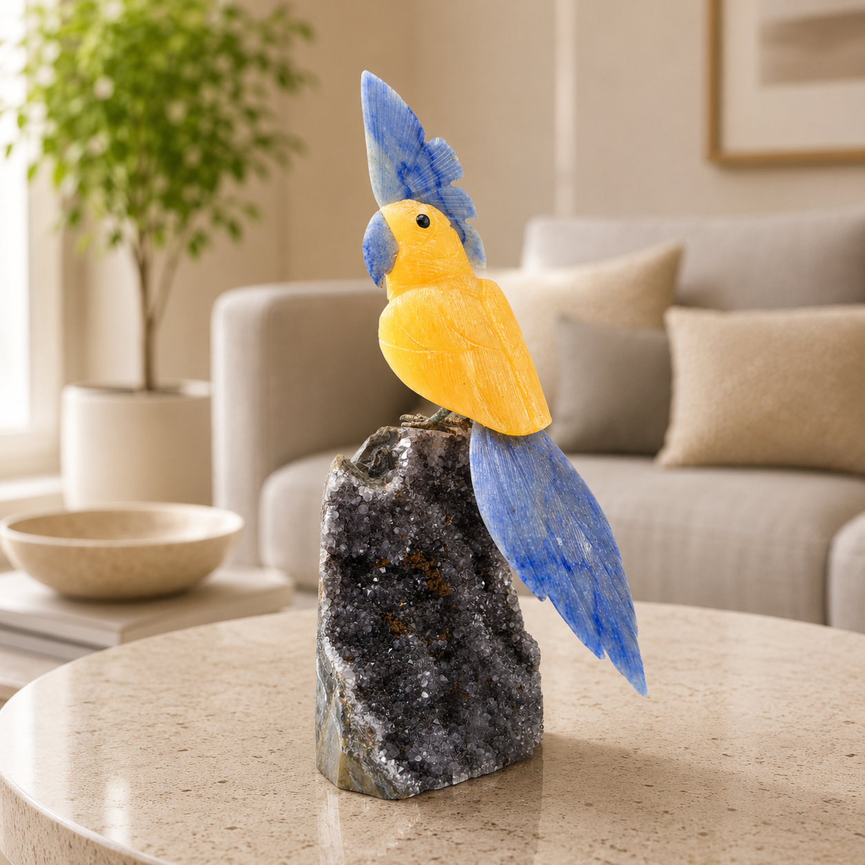 Solunara Yellow Calcite Gemstone Bird – Crystal Parrot Home Décor, Wisdom & Positivity Symbol (10 Inch, 1.4 kg)