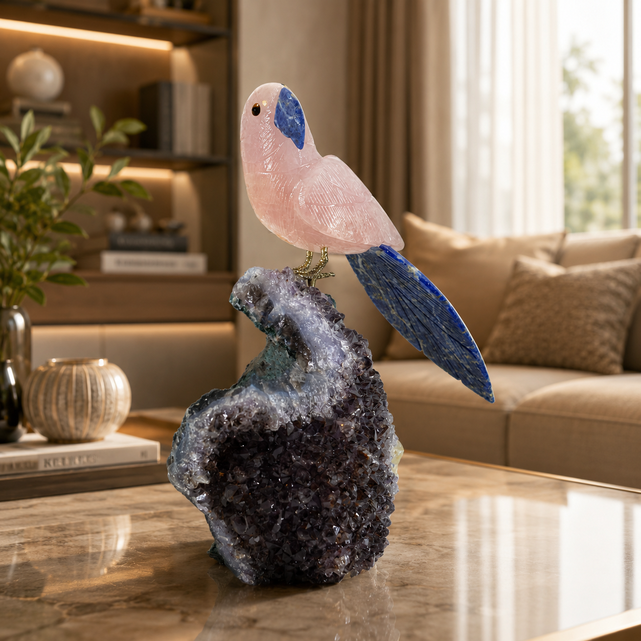 Roselune Amethyst Gemstone Bird – Crystal Parrot Home Décor, Serenity & Harmony Symbol | 9 Inch, 1.7 kg