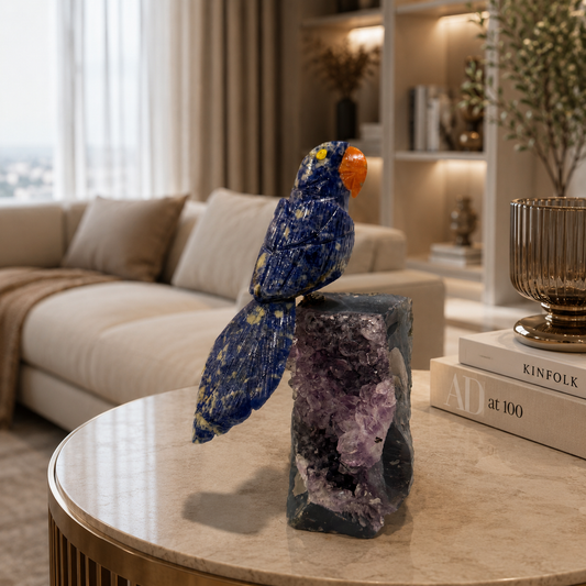 Celestia Amethyst Gemstone Bird – Crystal Parrot Home Décor, Wisdom & Harmony Symbol | 6 Inch, 0.740 kg