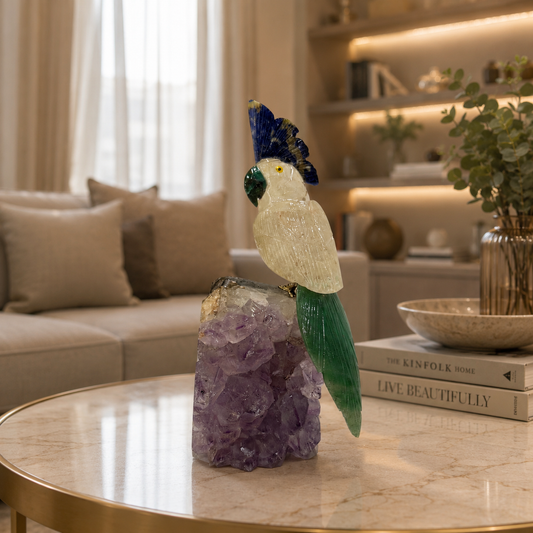 Verdelume Amethyst Gemstone Bird – Crystal Parrot Home Décor, Prosperity & Clarity Symbol |  7 Inch | 0.934 kg