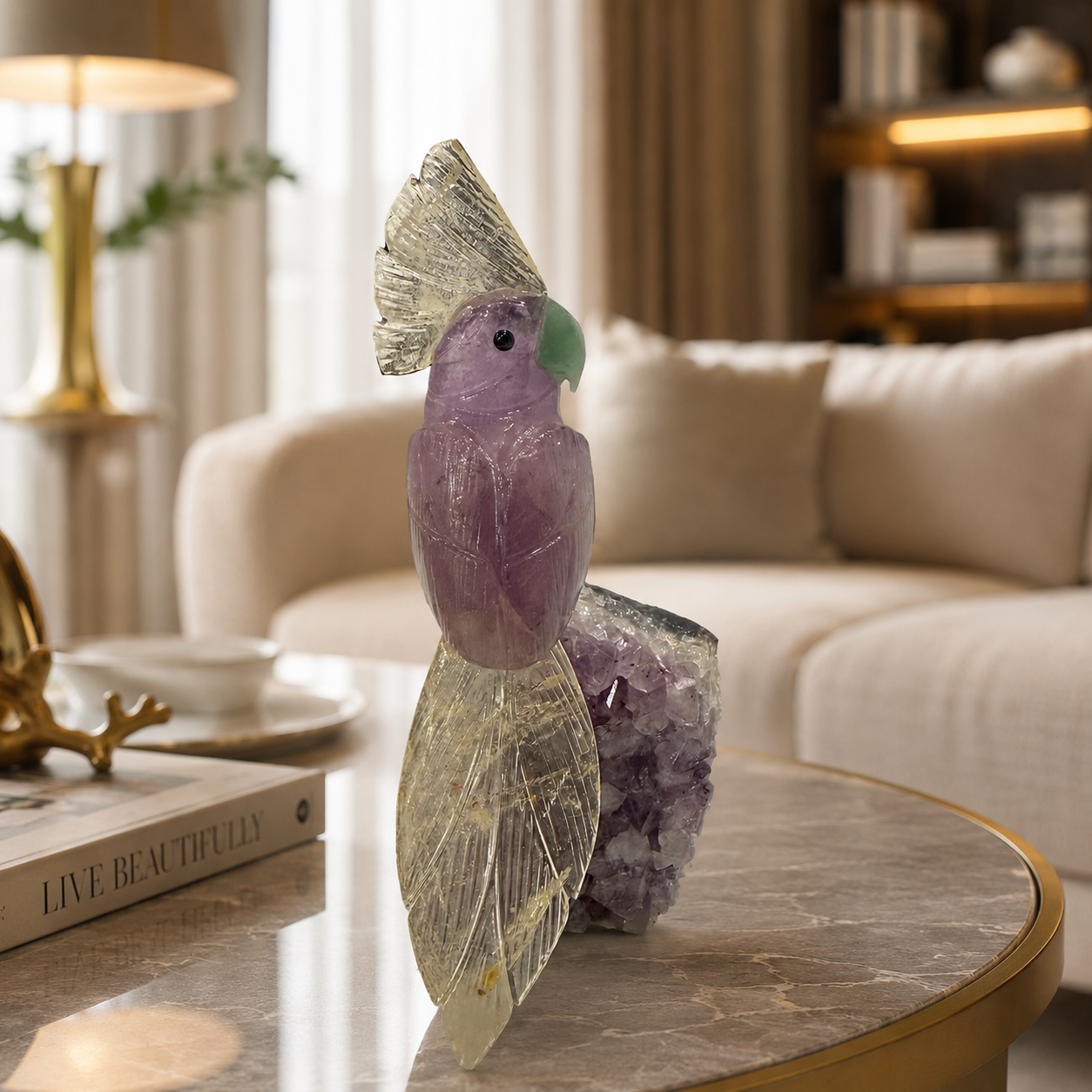 Amethra Amethyst Gemstone Bird – Crystal Parrot Home Décor, Serenity & Clarity Symbol | 7.8 Inch | 0.640 kg