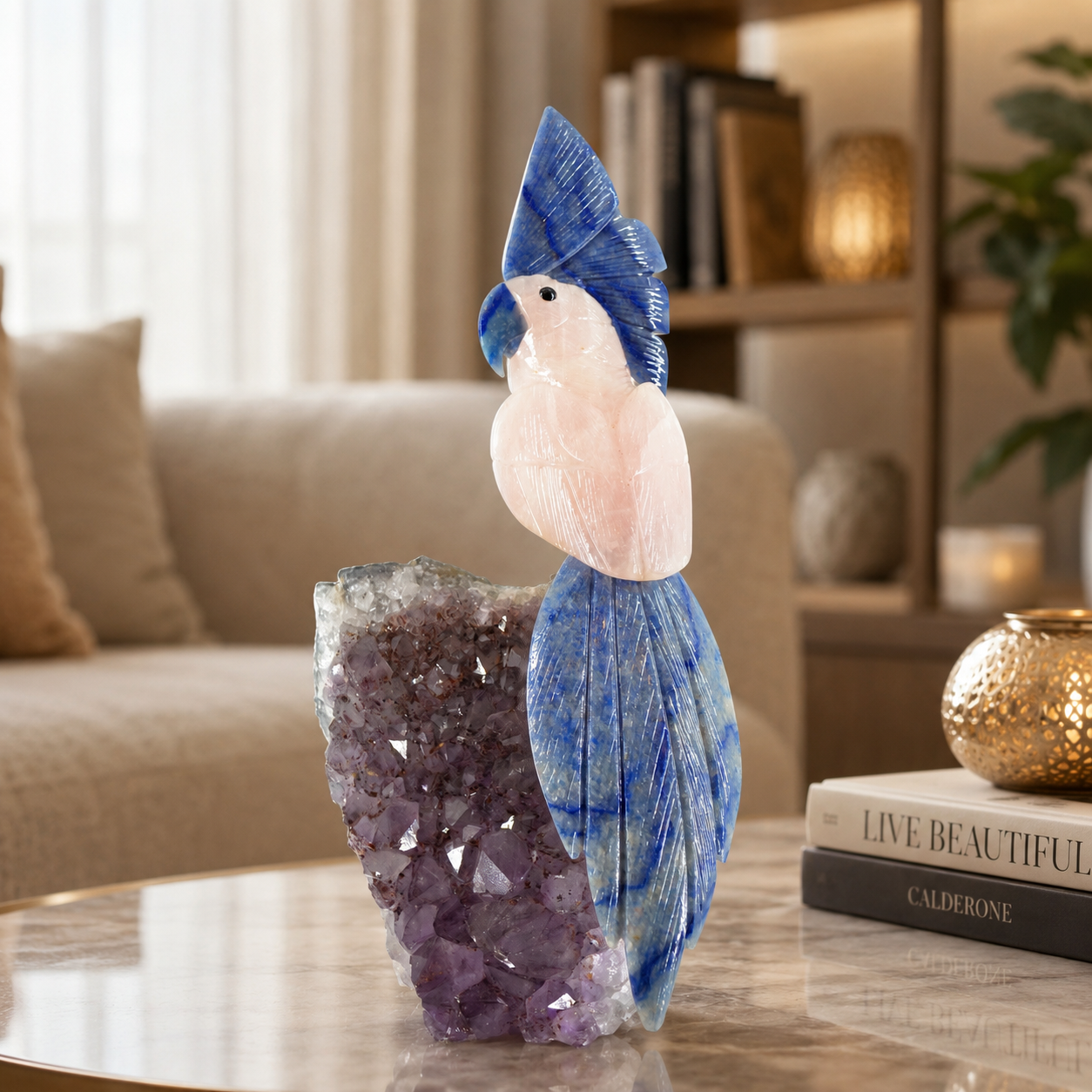 Seravia Amethyst Gemstone Bird – Crystal Parrot Home Décor, Love & Wisdom Symbol | 11 Inch, 1.3 kg